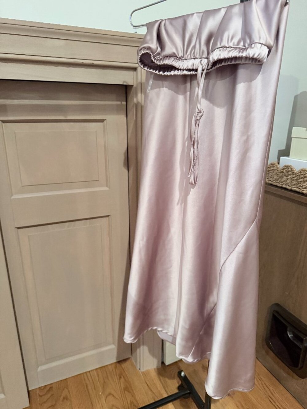 Luxe Always Satin Midi Skirt Grey Mauve Drawstring Size S